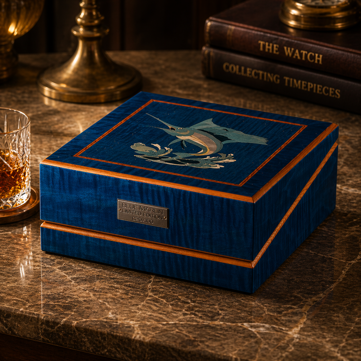 Blue Marlin watch winder — open module detail