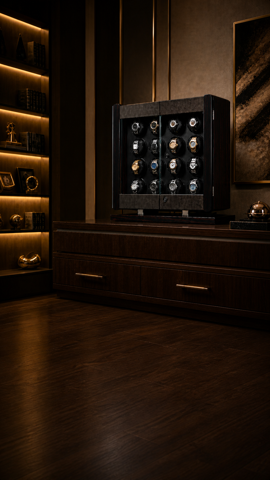 Orbita Avanti watch winder cabinet holding luxury automatic watches in a refined home interior