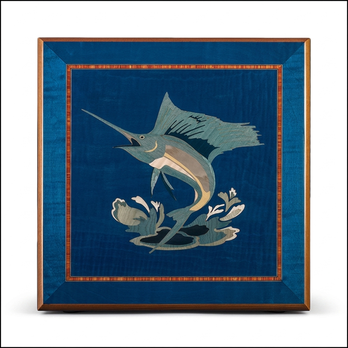 Orbita Artisan Blue Marlin inlay watch winder, white studio background